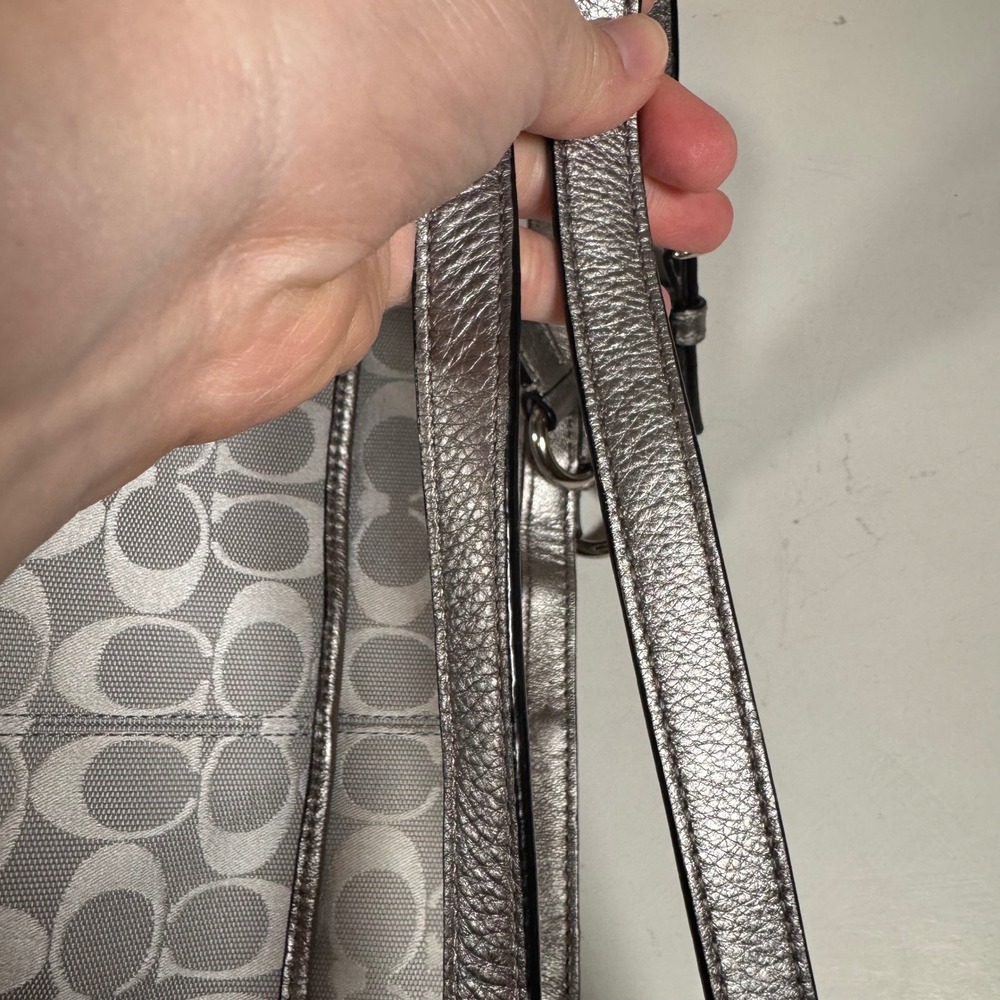 Coach Silver Metallic Signature Lurex East West Gallery Tote - Picture 5 of 8